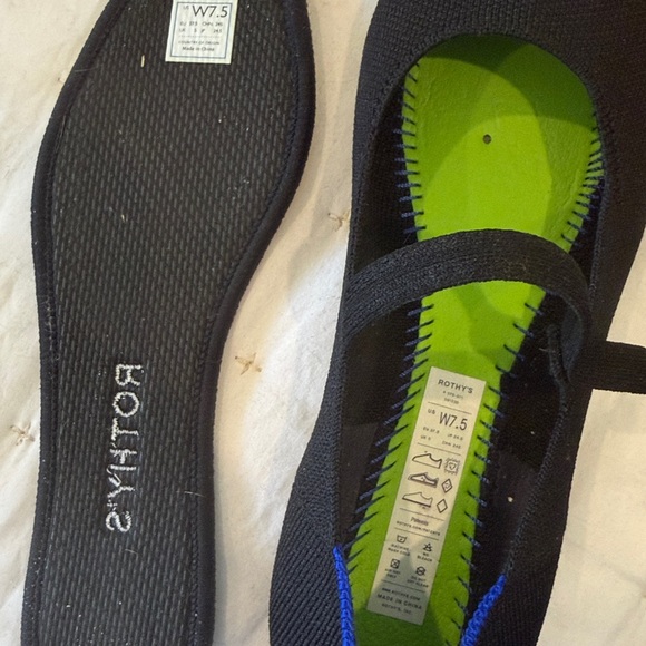 Rothy's Square-Toe Mary Jane Flats in Black with Blue Trim - Picture 5 of 7